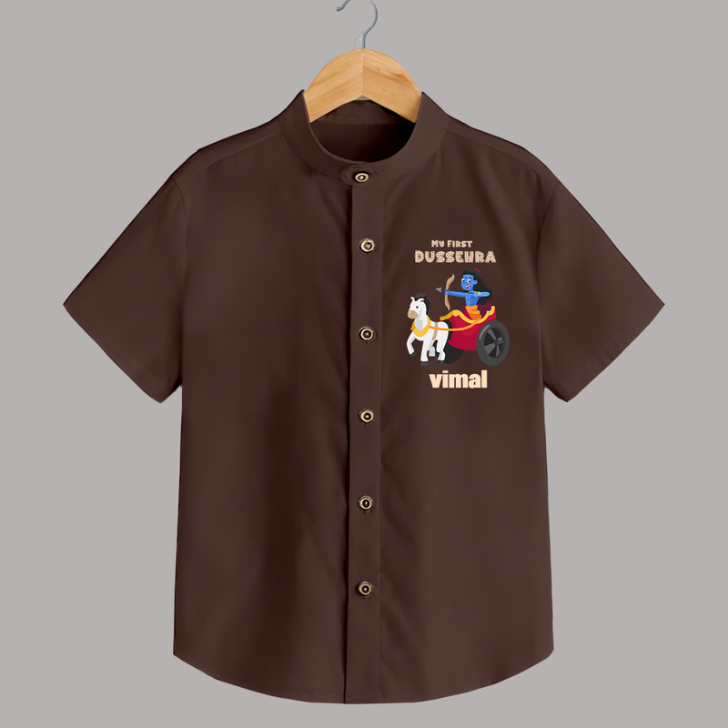 My First Dussehra Shirt | Personalized Baby Outfit for Dussehra - CHOCOLATE BROWN - 0 - 6 Months Old (Chest 23")