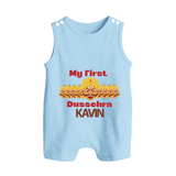 My First Dussehra Victory Bow Button Romper - BABY BLUE - New Born (Chest 18")