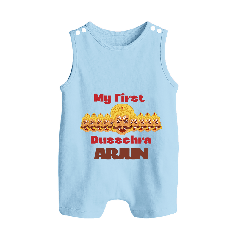 Good Always Wins My First Dussehra Romper Suit | Personalized Baby Outfit - BABY BLUE - 0 - 5 Months Old (Chest 18")
