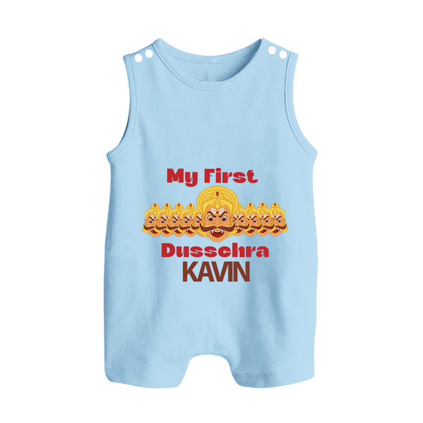 My First Dussehra Victory Bow Button Romper - BABY BLUE - New Born (Chest 18")