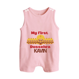 My First Dussehra Victory Bow Button Romper - BABY PINK - New Born (Chest 18")