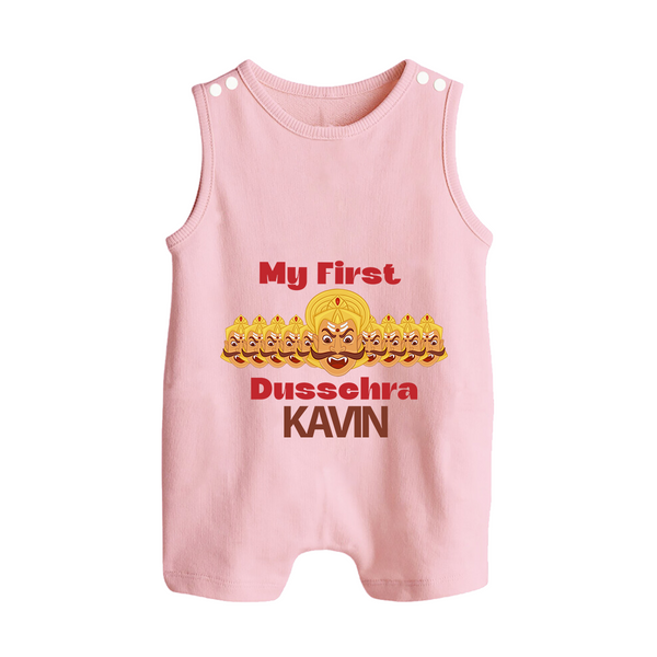 My First Dussehra Victory Bow Button Romper - BABY PINK - New Born (Chest 18")