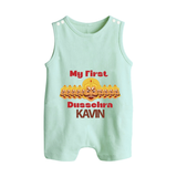 My First Dussehra Victory Bow Button Romper - MINT GREEN - New Born (Chest 18")