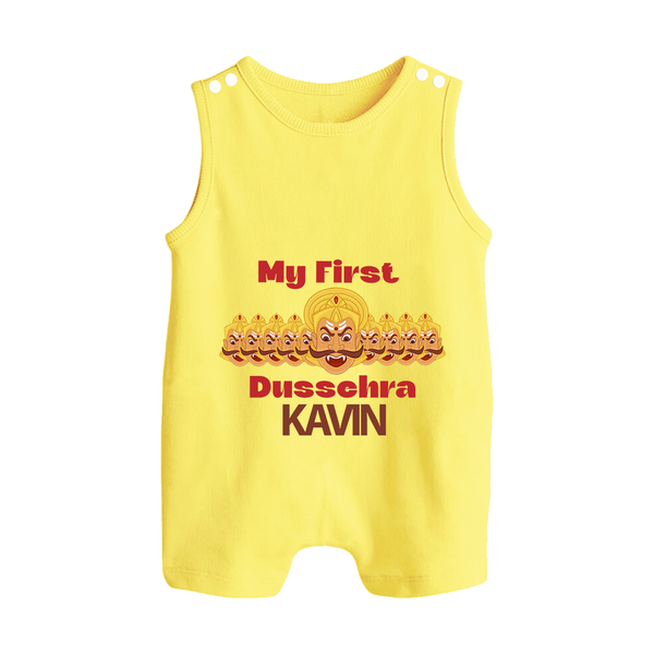 My First Dussehra Victory Bow Button Romper - PASTEL YELLOW - New Born (Chest 18")