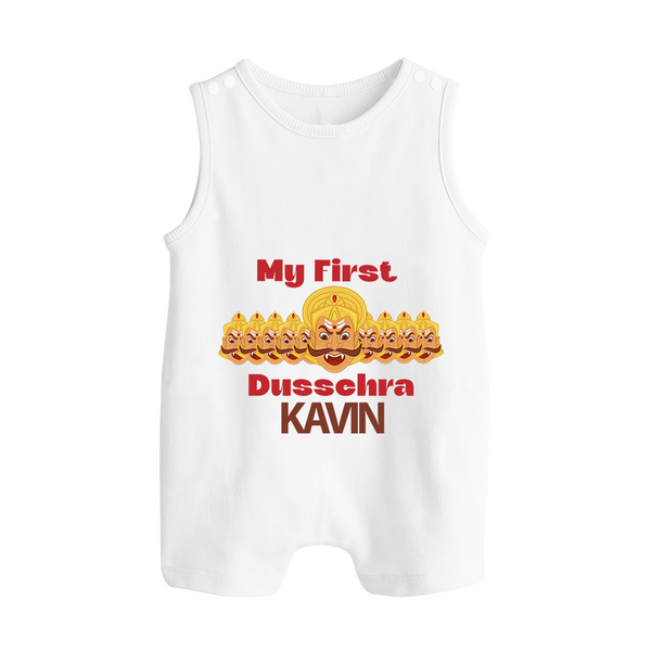My First Dussehra Victory Bow Button Romper - WHITE - New Born (Chest 18")