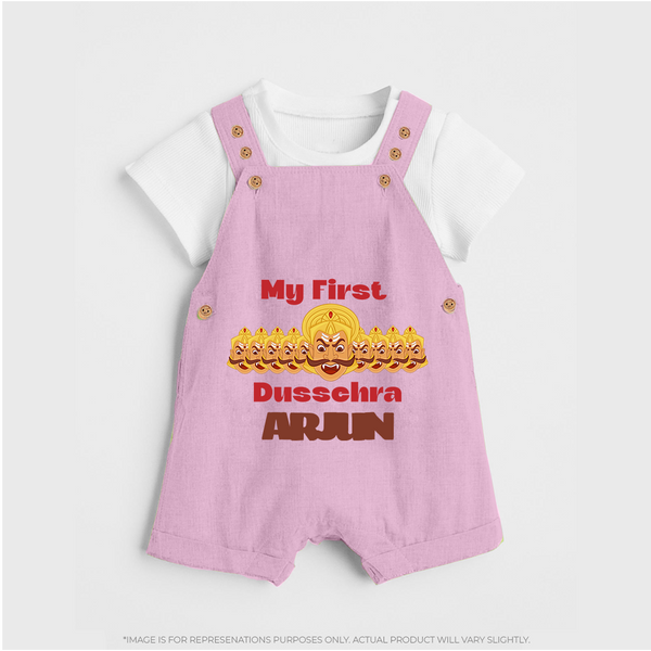 Good Always Wins My First Dussehra Dungaree Set | Personalized Baby Outfit - BABY PINK - 0 - 5 Months Old (Chest 18")