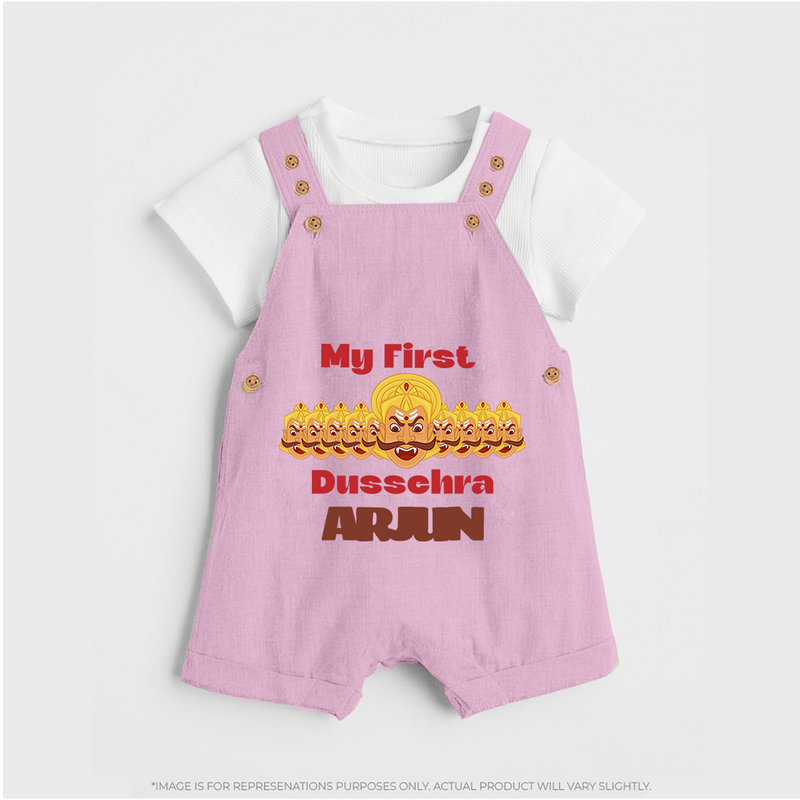 Good Always Wins My First Dussehra Dungaree Set | Personalized Baby Outfit - BABY PINK - 0 - 5 Months Old (Chest 18")