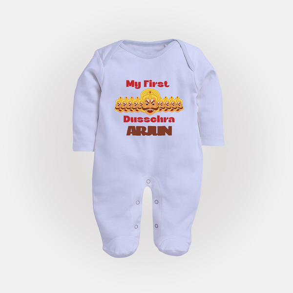 Good Always Wins My First Dussehra Sleep Suit | Personalized Baby Outfit - BABY BLUE - New Born (Chest 7.5")
