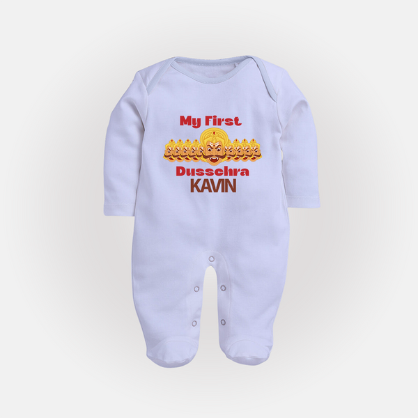 My First Dussehra Victory Bow Full Body Suit - BABY BLUE - New Born (Chest 7.5")