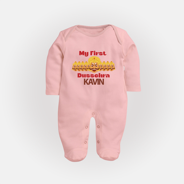 My First Dussehra Victory Bow Full Body Suit - BABY PINK - New Born (Chest 7.5")