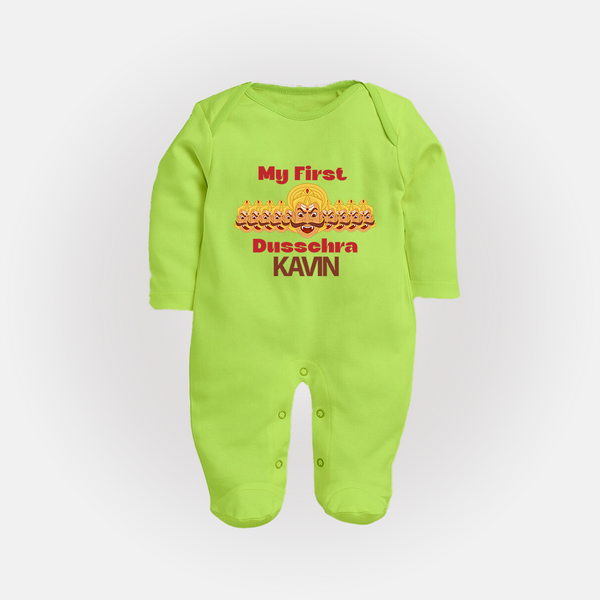 My First Dussehra Victory Bow Full Body Suit - LIME GREEN - New Born (Chest 7.5")