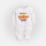 My First Dussehra Victory Bow Full Body Suit - WHITE - New Born (Chest 7.5")