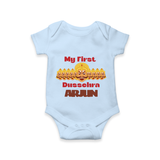 Good Always Wins My First Dussehra Romper | Personalized Baby Outfit - BABY BLUE - New Born (Chest 14")