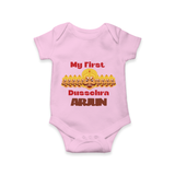 Good Always Wins My First Dussehra Romper | Personalized Baby Outfit - BABY PINK - New Born (Chest 14")