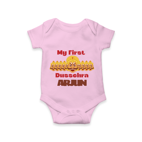 Good Always Wins My First Dussehra Romper | Personalized Baby Outfit - BABY PINK - New Born (Chest 14")