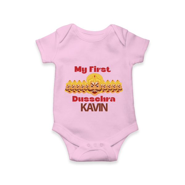 My First Dussehra Victory Bow Romper - BABY PINK - New Born (Chest 14")