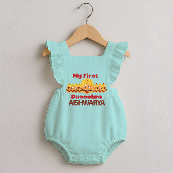 My First Dussehra Victory Bow Romper frock - MINT GREEN - 0 - 3 Months Old (Chest 19")