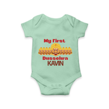 My First Dussehra Victory Bow Romper - MINT GREEN - New Born (Chest 14")