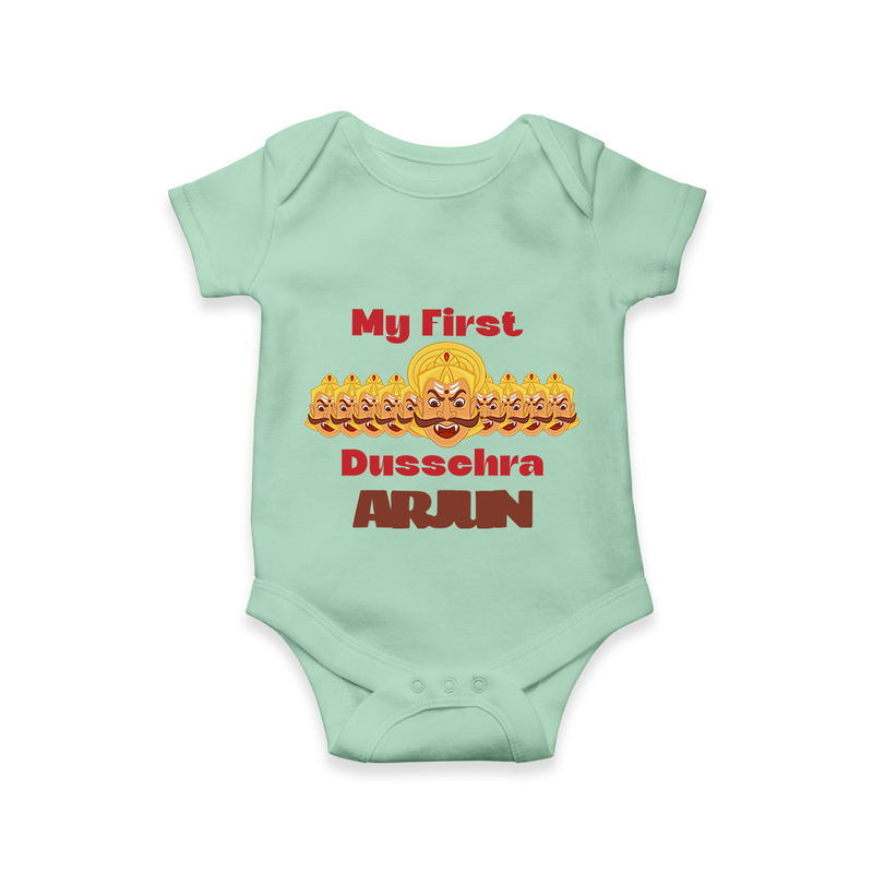 Good Always Wins My First Dussehra Romper | Personalized Baby Outfit - MINT GREEN - New Born (Chest 14")