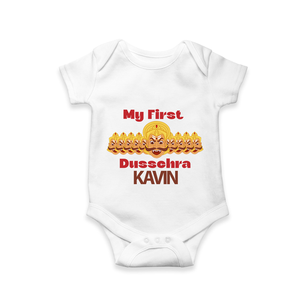 My First Dussehra Victory Bow Romper - WHITE - New Born (Chest 14")