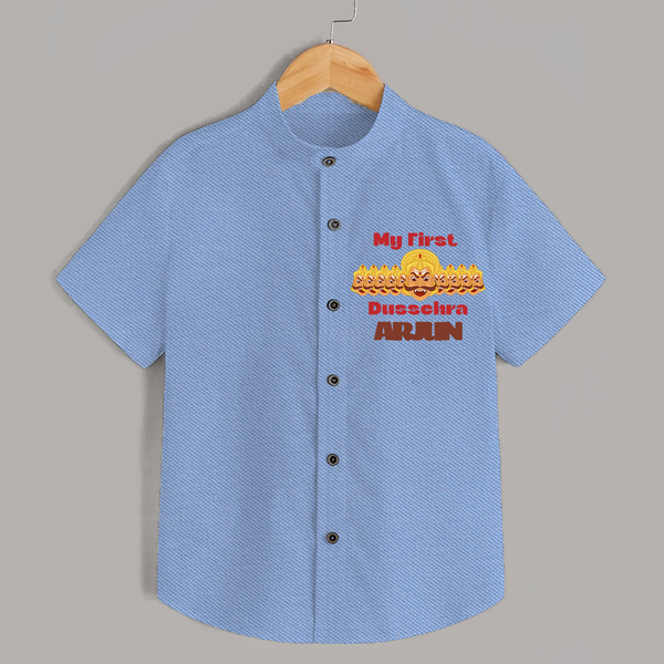 Good Always Wins My First Dussehra Shirt | Personalized Baby Outfit - SKY BLUE - 0 - 6 Months Old (Chest 23")