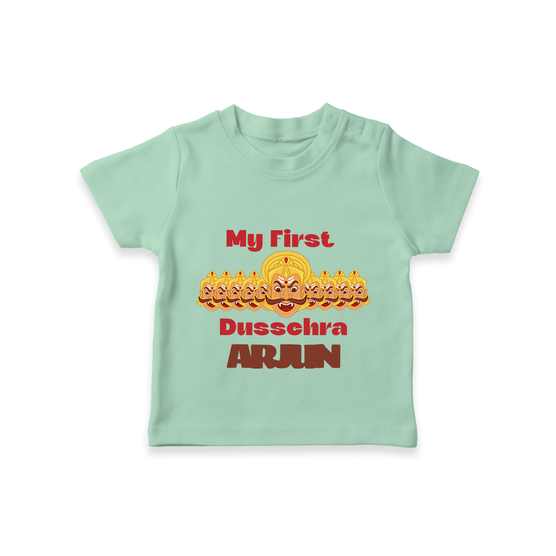 Good Always Wins My First Dussehra Tshirt | Personalized Baby Outfit - MINT GREEN - 0-5 Months Old (Chest 17")