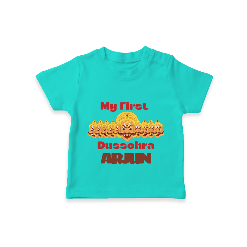 Good Always Wins My First Dussehra Tshirt | Personalized Baby Outfit - TEAL - 0-5 Months Old (Chest 17")