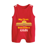 My First Dussehra Victory Bow Button Romper - RED - New Born (Chest 18")