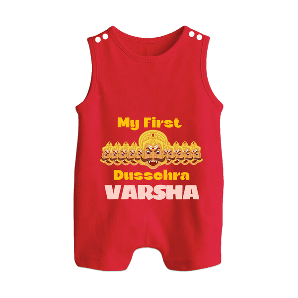 Good Always Wins My First Dussehra Romper Suit | Personalized Baby Outfit - RED - 0 - 5 Months Old (Chest 18")