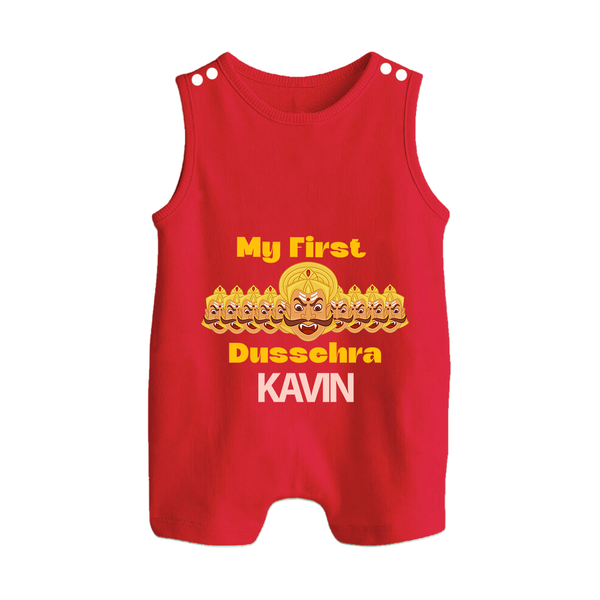 My First Dussehra Victory Bow Button Romper - RED - New Born (Chest 18")