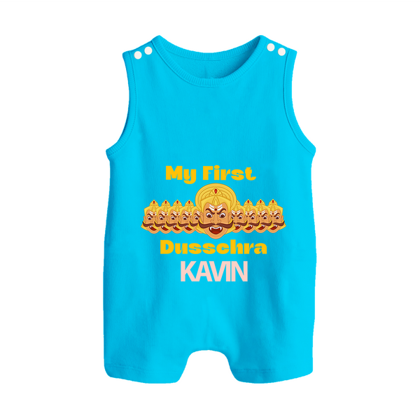 My First Dussehra Victory Bow Button Romper - SKY BLUE - New Born (Chest 18")