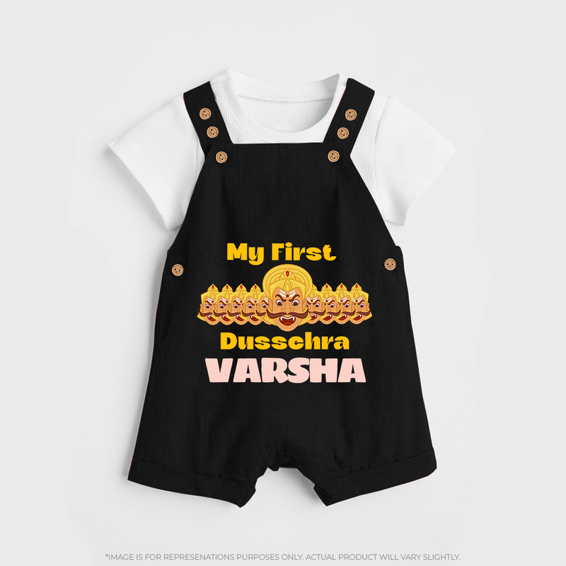 Good Always Wins My First Dussehra Dungaree Set | Personalized Baby Outfit - BLACK - 0 - 5 Months Old (Chest 18")