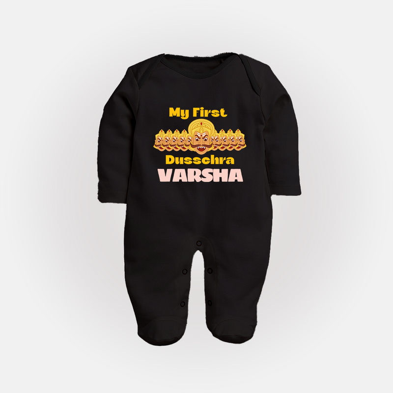 Good Always Wins My First Dussehra Sleep Suit | Personalized Baby Outfit - BLACK - New Born (Chest 7.5")