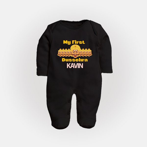 My First Dussehra Victory Bow Full Body Suit - BLACK - New Born (Chest 7.5")