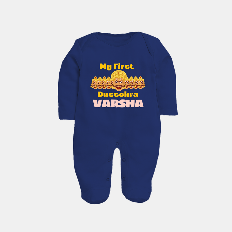 Good Always Wins My First Dussehra Sleep Suit | Personalized Baby Outfit - NAVY BLUE - New Born (Chest 7.5")