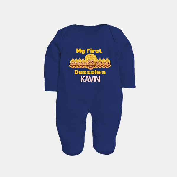 My First Dussehra Victory Bow Full Body Suit - NAVY BLUE - New Born (Chest 7.5")