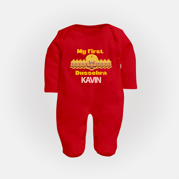 My First Dussehra Victory Bow Full Body Suit - RED - New Born (Chest 7.5")