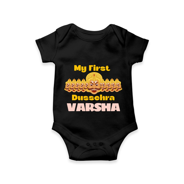 Good Always Wins My First Dussehra Romper | Personalized Baby Outfit - BLACK - New Born (Chest 14")