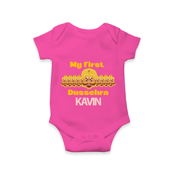 My First Dussehra Victory Bow Romper - HOT PINK - New Born (Chest 14")