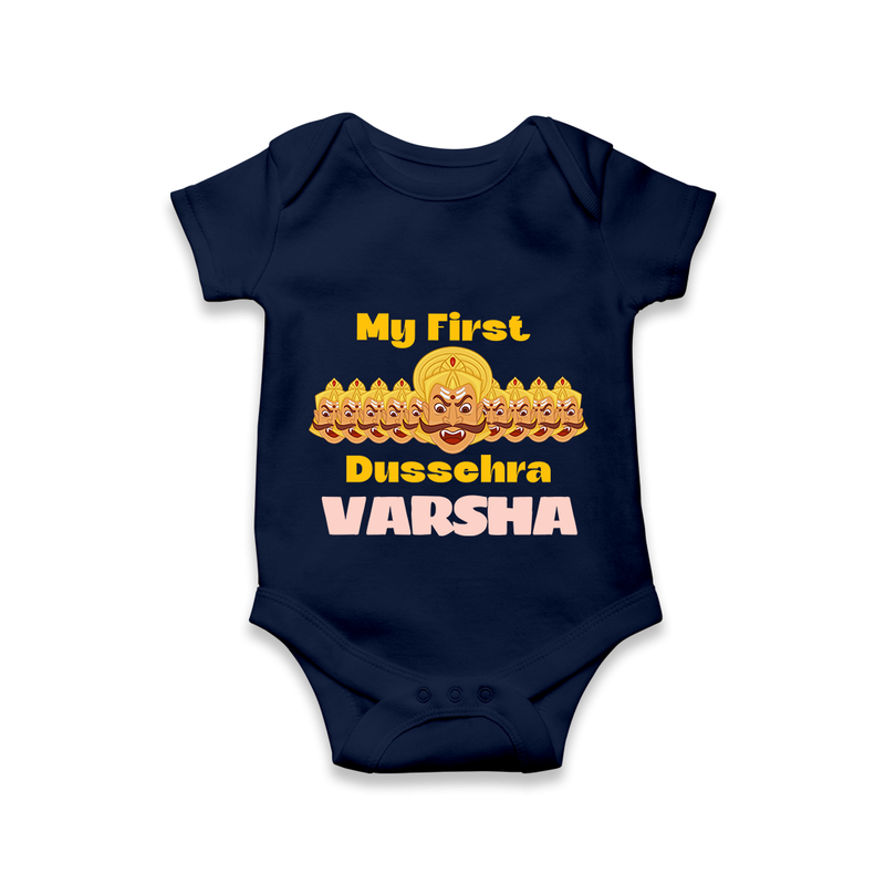 Good Always Wins My First Dussehra Romper | Personalized Baby Outfit - NAVY BLUE - New Born (Chest 14")