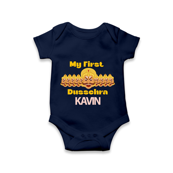 My First Dussehra Victory Bow Romper - NAVY BLUE - New Born (Chest 14")