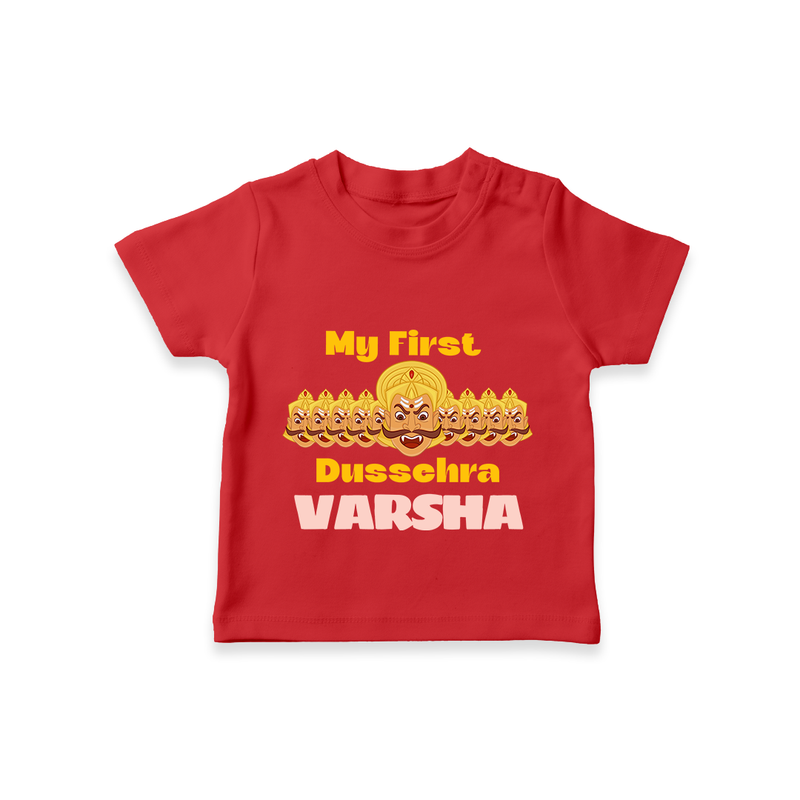 Good Always Wins My First Dussehra Tshirt | Personalized Baby Outfit - RED - 0-5 Months Old (Chest 17")