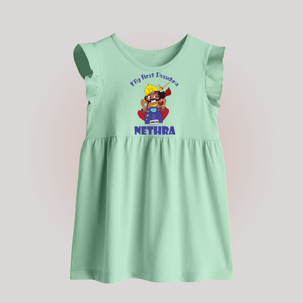 Tiny Festival Hero My First Dussehra Baby Frock | Custom Baby Frock - MINT GREEN - 0 - 3 Months Old (Chest 17")
