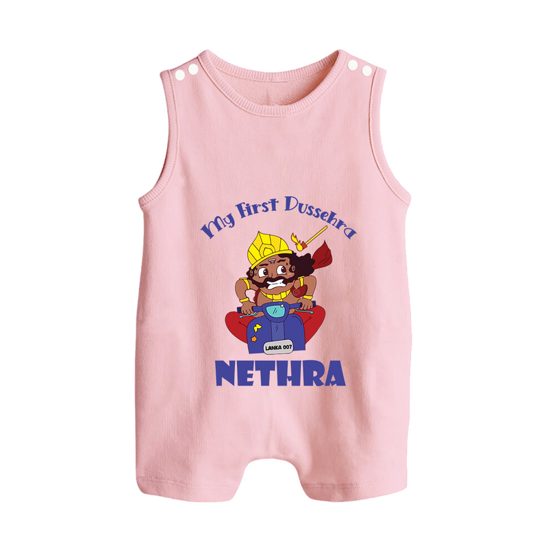 Tiny Festival Hero My First Dussehra Romper Suit | Custom Baby Romper Suit - BABY PINK - 0 - 5 Months Old (Chest 18")
