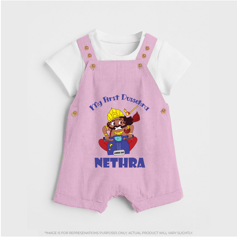 Tiny Festival Hero My First Dussehra Dungaree Set | Custom Baby Dungaree Set - BABY PINK - 0 - 5 Months Old (Chest 18")