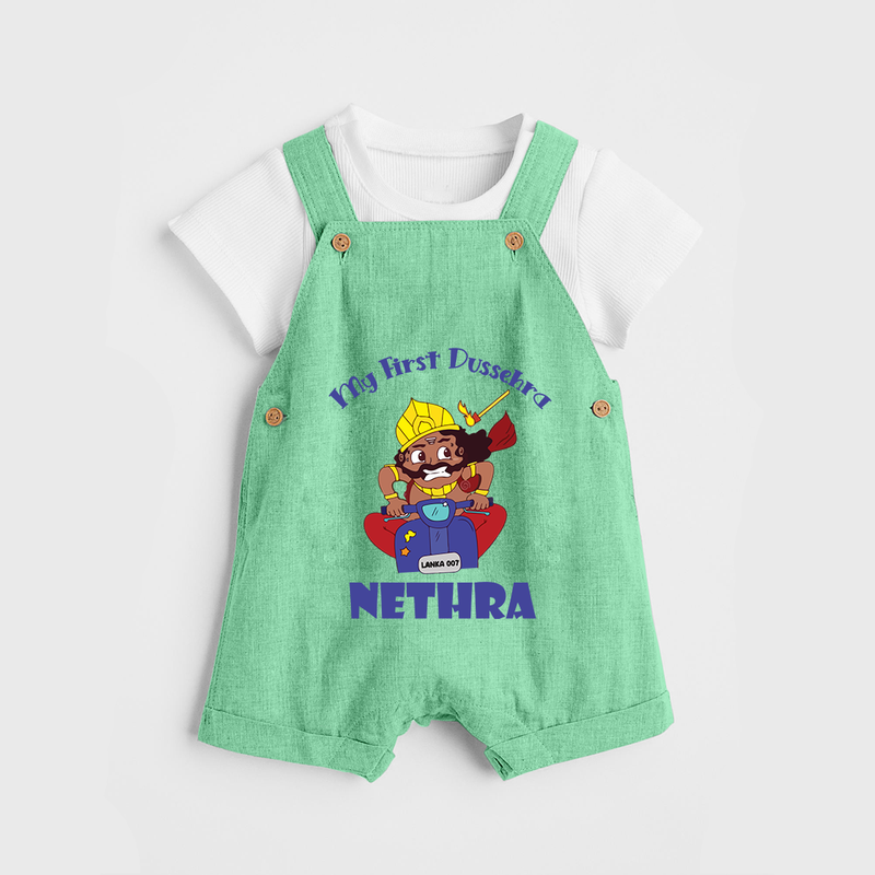 Tiny Festival Hero My First Dussehra Dungaree Set | Custom Baby Dungaree Set - GREEN - 0 - 5 Months Old (Chest 18")