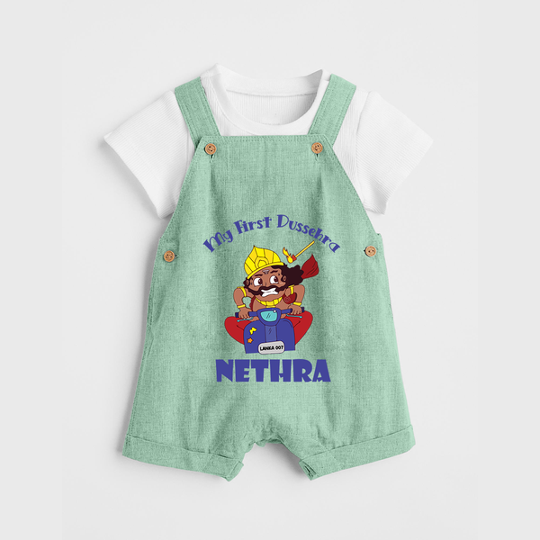 Tiny Festival Hero My First Dussehra Dungaree Set | Custom Baby Dungaree Set - MINT GREEN - 0 - 5 Months Old (Chest 18")