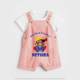 Tiny Festival Hero My First Dussehra Dungaree Set | Custom Baby Dungaree Set - PEACH - 0 - 5 Months Old (Chest 18")