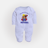 Tiny Festival Hero My First Dussehra Sleep Suit | Custom Baby Sleep Suit - BABY BLUE - New Born (Chest 7.5")