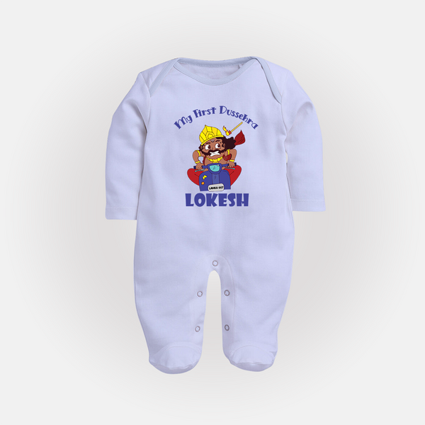 My First Dussehra Ten Heads Triumph Full Body Suit - BABY BLUE - New Born (Chest 7.5")